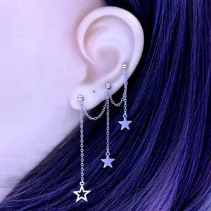 Chain Star Earring set Lobe, Tragus, Helix or upper Lobe Stud Stainless Steel